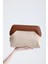 Kadın Kahverengi Çerçeveli Kendinden Desenli Jüt Clutch El Çantası 1