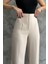 Kadın Yeni Sezon Yüksek Bel Klasik Krem Kumaş Pantolon Krem / Xl 2