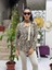 YG86205 Italyan Leopar Şal Desen Fularlı Bluz Bej 1