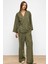 Önü Bağlamalı Süet Görünümlü Kimono Ikili Takım Haki 9366-TK 1