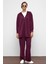 Kapüşonlu Fermuarlı Taş Bezeli Premium Kumaş Sweat Pantolon Takım Bordo 9371-TK 1