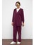 Kapüşonlu Fermuarlı Taş Bezeli Premium Kumaş Sweat Pantolon Takım Bordo 9371-TK 2