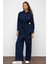 Geniş Paça Pantolon Denim Ikili Takım Koyu Mavi 9379-TK 1