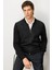 Erkek Hakim Yaka Önü Keçe Triko Mont Siyah 5