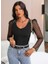 Kadın Uzun Kollu Omuz Inci Kollar Tül Detay Viskon Bluz 7