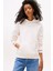 Kadın Regular Fit Kapüşonlu Kanguru Cepli Sweatshirt - Krem 1