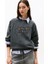 Kadın Boxy Fit Leopar Desenli Aplike Logolu Sweatshirt - Siyah 1