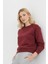 Bordo Kadın Crop Bisiklet Yaka Sweatshirt 9210M 1
