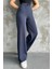 Kadın Yeni Sezon Bol Paça Fitilli Kumaş Bel Lastikli Mevsimlik Pantolon Koyu Lacivert / Xl 4
