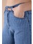 Mavi Geniş Paça Desenli Kız Çocuk Beli Lastikli Jean Pantolon 20274 5