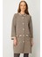 Kadın Dik Yaka Kolu ve Cebi Nakış Işlemeli Uzun Yün Kaban K.bej 5