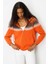 Kadın Kapüşonlu Robası Baklavalı Hırka Portakal 2