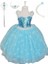 Mavi Askılı Tarlatanlı Kız Çocuk Elbise Elsa Taç Asa Özel Olay İçin A-Line Stil 1