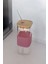 Bambu Kapaklı Kare Cam Pipetli Kupa 400 ml | Pembe 4