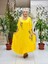 VL7795 Dantel Detay Çiçek Baskılı Vual Elbise Sarı 5