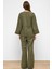 Önü Bağlamalı Süet Görünümlü Kimono Ikili Takım Haki 9366-TK 5