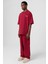 Yıkamalı Arka Baskılı Oversize Eşofman Takım Bordo 4
