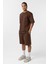 Basic Oversize Şort Takım Kahve 3