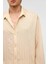 Oversize Uzun Kollu Modal Kumaş Gömlek Bej 5