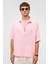 Oversize Kısa Kollu Müslin Kumaş Gömlek Pembe 3