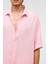 Oversize Kısa Kollu Müslin Kumaş Gömlek Pembe 5