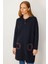 Kadın Dik Yaka Cebi Tığlamalı Uzun Yün Kaban K.lacivert 2