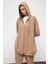 Kapüşonlu Fermuarlı Taş Bezeli Premium Kumaş Sweat Pantolon Takım Kamel 9371-TK 4