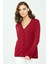 Kadın Likralı Basic Uzun Kollu V Yaka Hırka Vişne 1