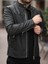 Erkek Slim Fit Siyah Suni Deri Ceket Dik Yaka Çift Cepli Günlük Stil 2