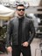Erkek Slim Fit Siyah Suni Deri Ceket Dik Yaka Çift Cepli Günlük Stil 3