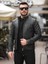 Erkek Slim Fit Siyah Suni Deri Ceket Dik Yaka Çift Cepli Günlük Stil 4