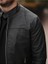 Erkek Slim Fit Siyah Suni Deri Ceket Dik Yaka Çift Cepli Günlük Stil 5