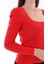 Kadın Kırmızı Kolu Pileli Büzgülü Prenses Kol Kare Yaka Bluz Kazak 1