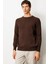 Erkek Sıfır Yaka Saç Örgülü Kazak Kahve 2