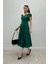 Kayık Yaka Midi Elbise Kloş Silüet Zümrüt Yeşil Klasik Tarz Kadın Giyimi 6