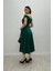 Kayık Yaka Midi Elbise Kloş Silüet Zümrüt Yeşil Klasik Tarz Kadın Giyimi 9