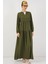 Kadın BDART V Yaka Düğmeli Rahat Kesim Maxi Elbise Haki Yeşil 1