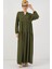 Kadın BDART V Yaka Düğmeli Rahat Kesim Maxi Elbise Haki Yeşil 3