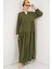 Kadın BDART V Yaka Düğmeli Rahat Kesim Maxi Elbise Haki Yeşil 4