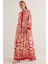 Kadın BDART Desenli V Yaka Maxi Elbise Kırmızı 1