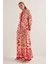 Kadın BDART Desenli V Yaka Maxi Elbise Kırmızı 3