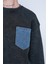 Oversize Sweatshirt Siyah | Kontrast Mavi Cepli 3