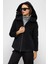 Çıkabilir Kapüşonlu Fermuar Detaylı Oversize Kaban Siyah 3128 4