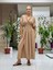 PT242500 Beli Lastikli Yaka Omuz Püsküllü Derin Yırtmaçlı Coton Elbise Camel 1