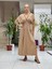 PT242500 Beli Lastikli Yaka Omuz Püsküllü Derin Yırtmaçlı Coton Elbise Camel 3