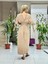 PT242500 Beli Lastikli Yaka Omuz Püsküllü Derin Yırtmaçlı Coton Elbise Camel 5