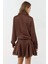 Kadın Gömlek Yakalı Uzun Kollu Fırfırlı Mini Elbise Kestane Kahvesi 3