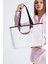 Kadın Beyaz Dantel Desenli Büyük Boy Plaj ve Alışveriş Shopper Tote Omuz Çantası 3