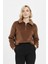 Taba Kadın Peluş Yarım Fermuarlı Crop Sweatshirt 3056A 1