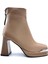 G25K414 Arkadan Fermuarlı Platformlu Topuklu Kapuçino Kahverengi Kadın Bot 1